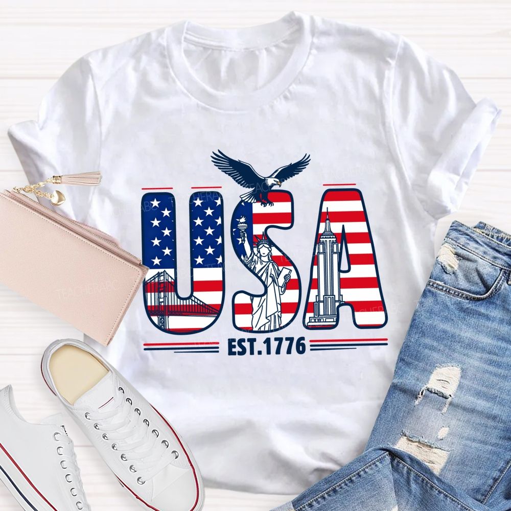 USA Flag 1776 Teacher T-shirt