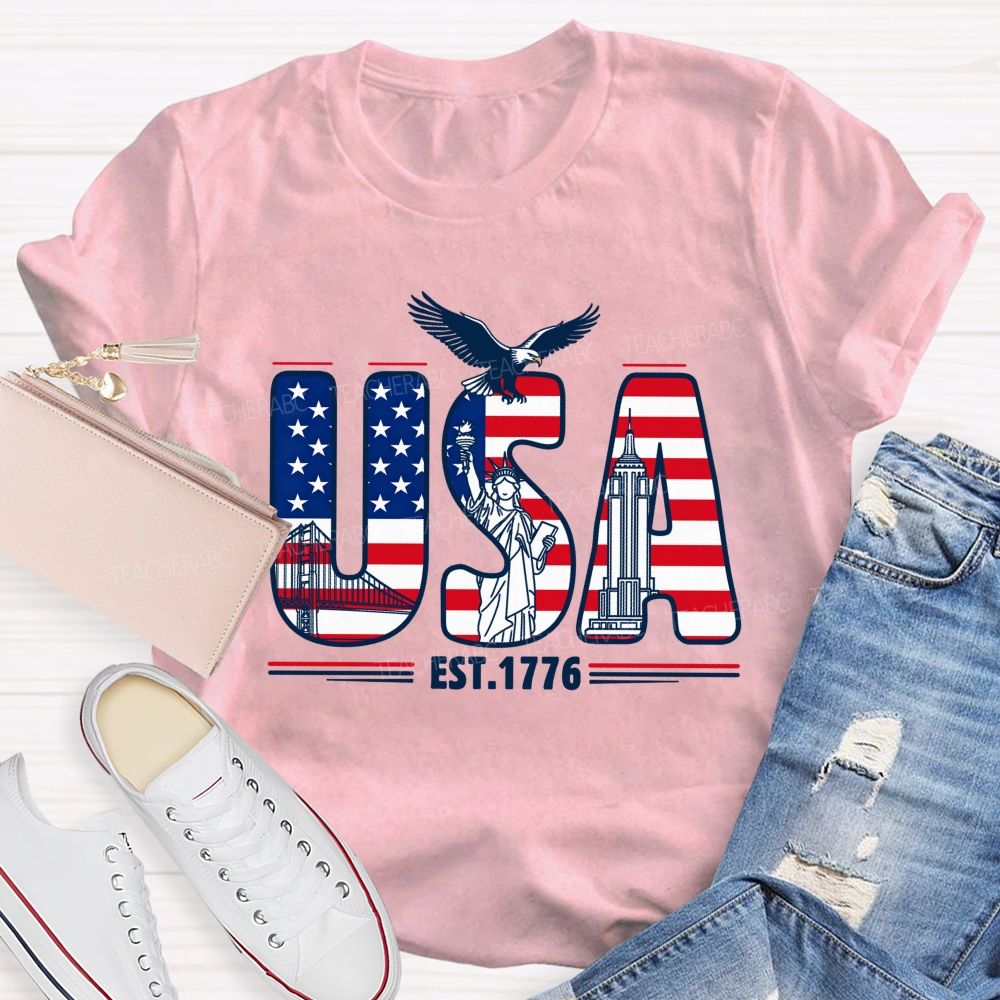 USA Flag 1776 Teacher T-shirt