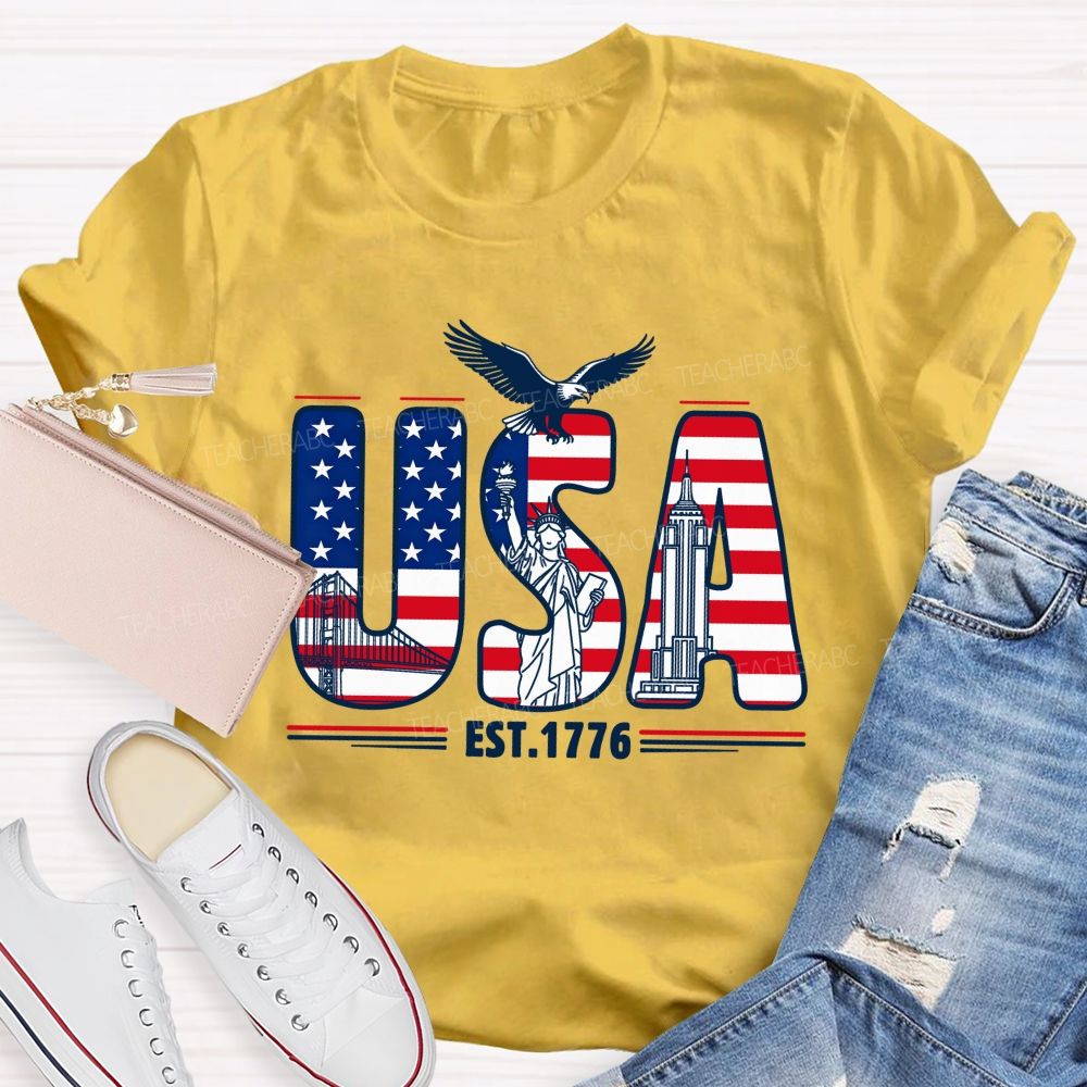 USA Flag 1776 Teacher T-shirt
