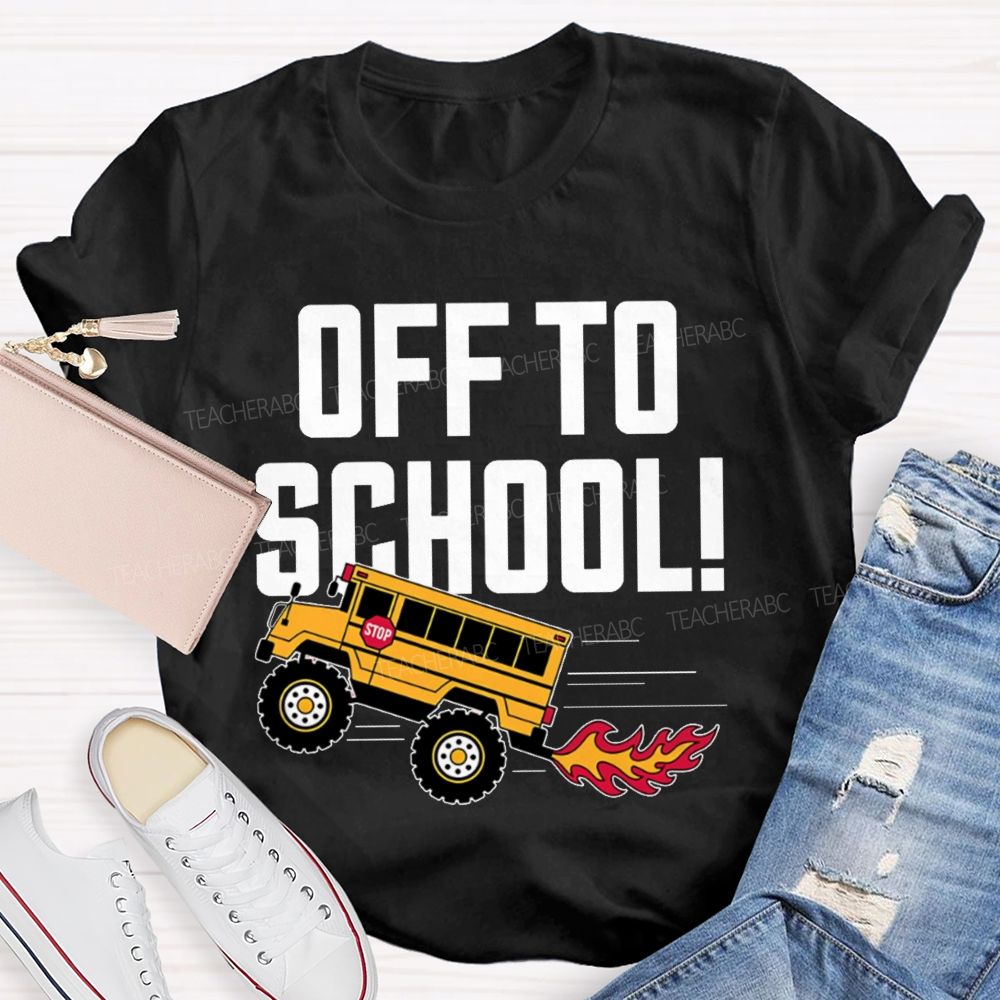 Off To School  Bus Pattern  Teacher T-shirt