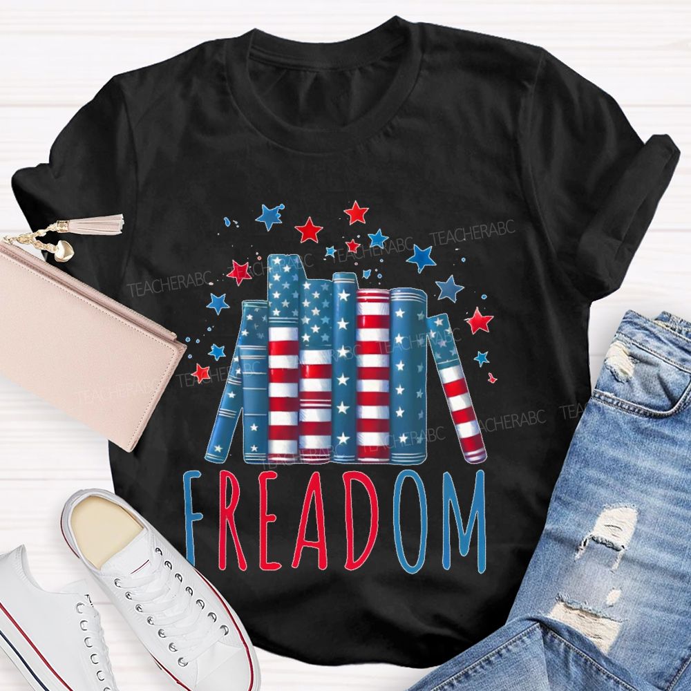4th Of July Freedom Reading Pattern  Teacher T-shirt