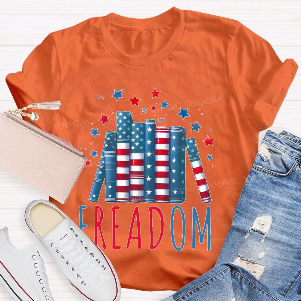 4th Of July Freedom Reading Pattern  Teacher T-shirt
