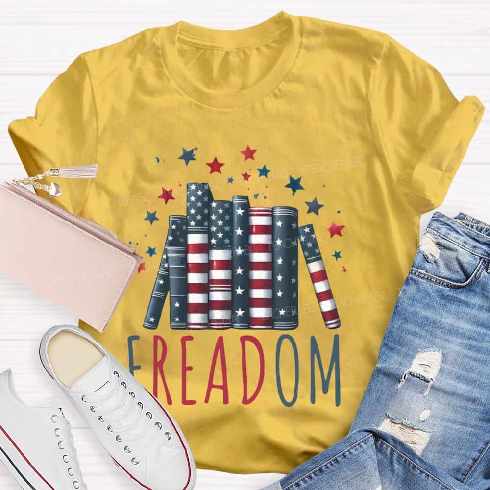 4th Of July Freedom Reading Pattern  Teacher T-shirt