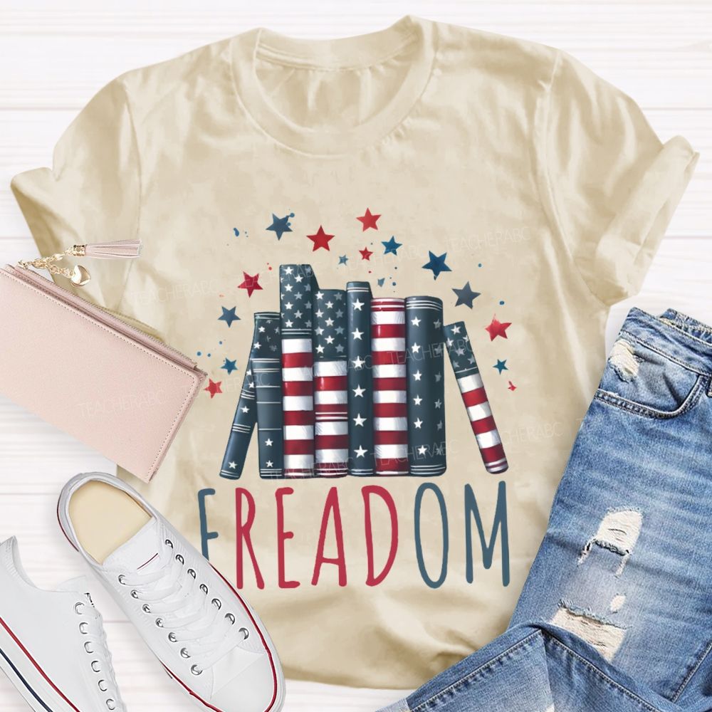 4th Of July Freedom Reading Pattern  Teacher T-shirt