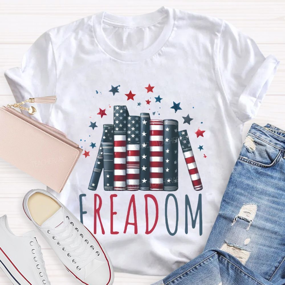 4th Of July Freedom Reading Pattern  Teacher T-shirt