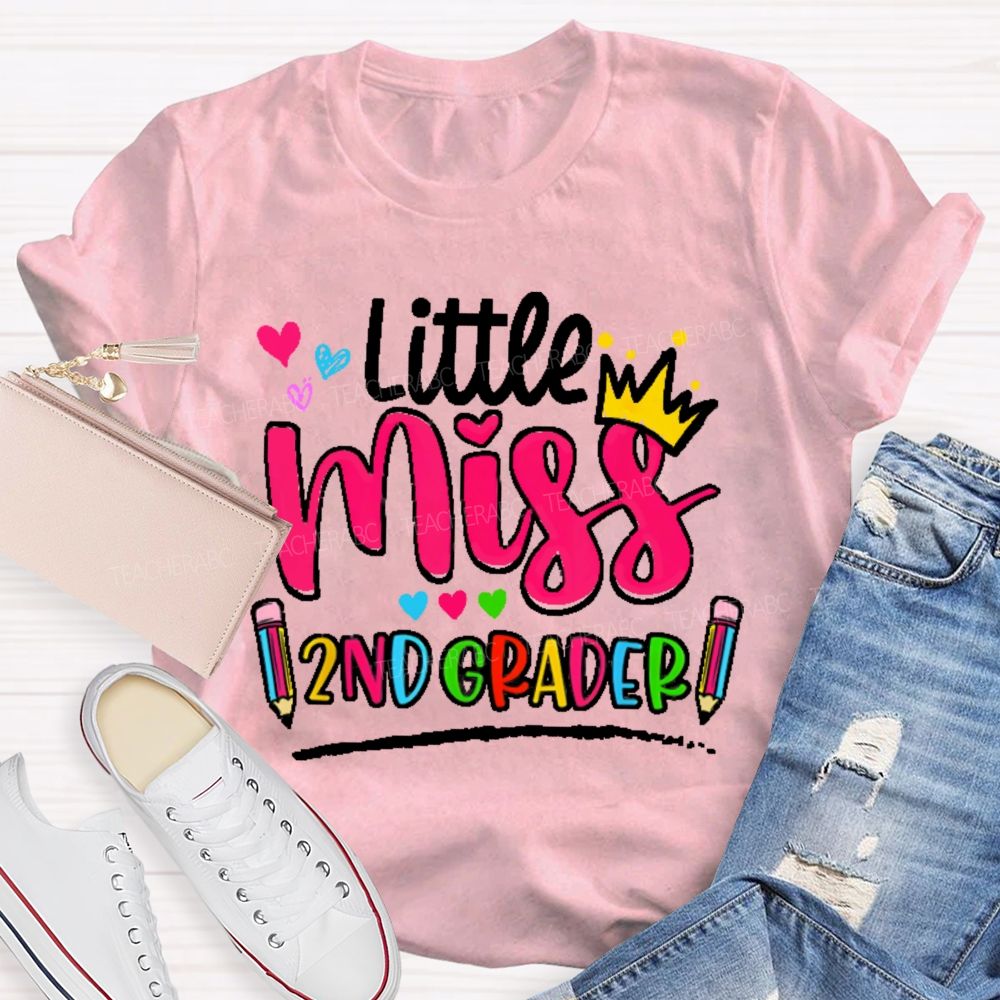 Personalized Grade Little Miss 2nd Grader  Teacher T-shirt