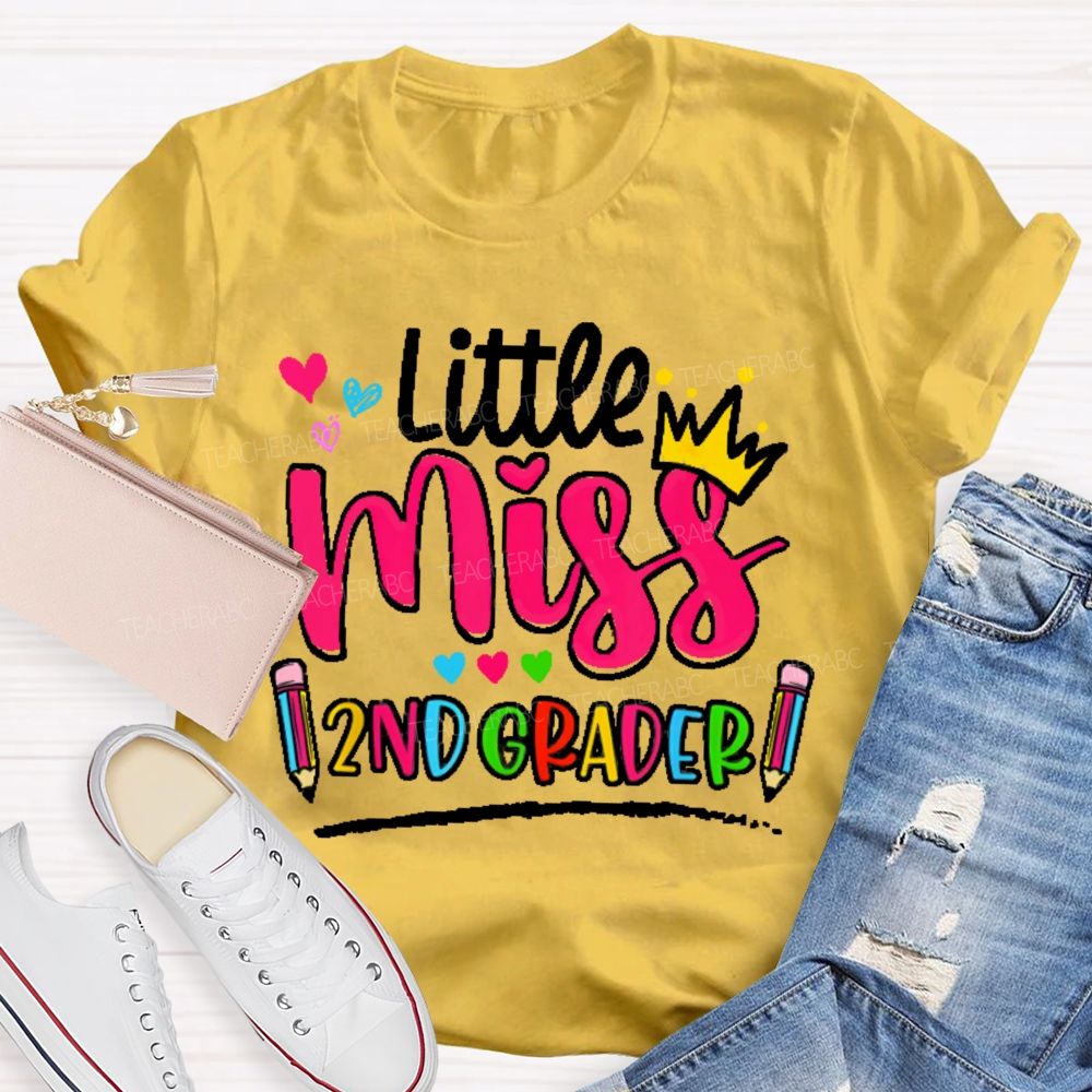 Personalized Grade Little Miss 2nd Grader  Teacher T-shirt
