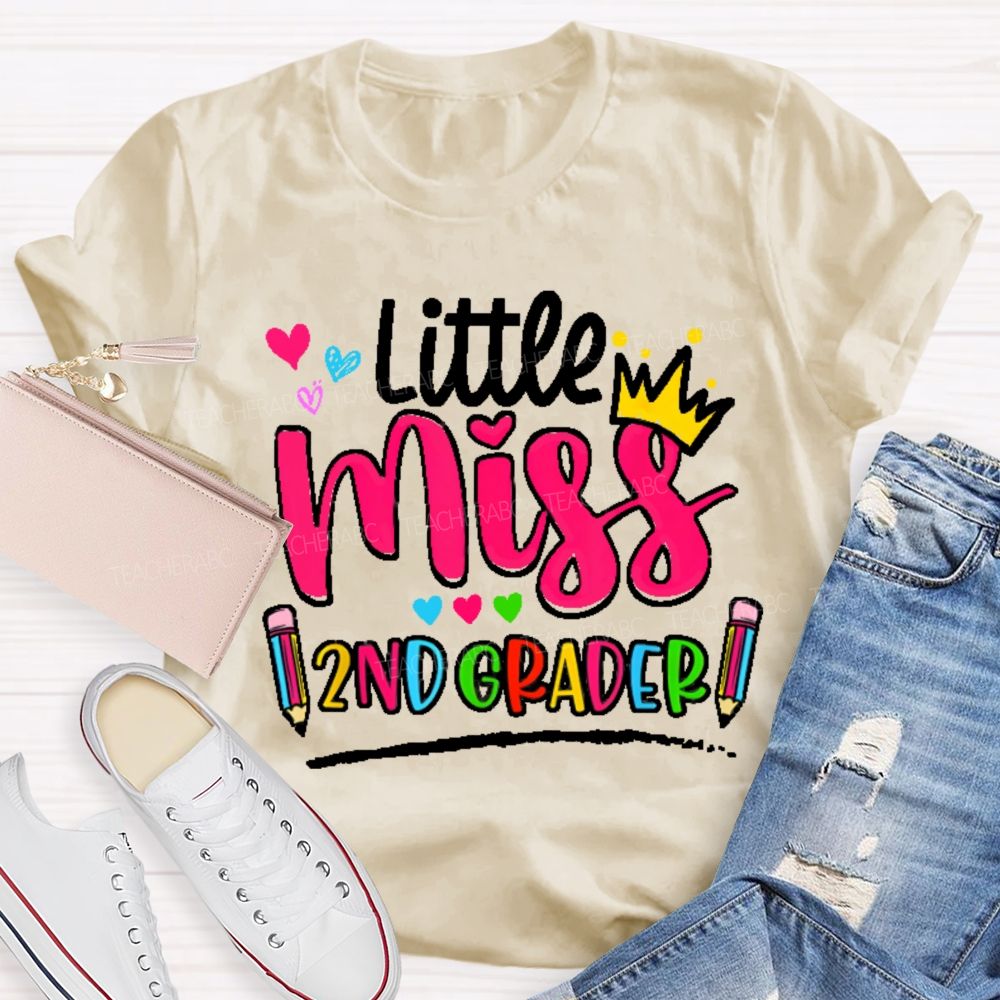 Personalized Grade Little Miss 2nd Grader  Teacher T-shirt