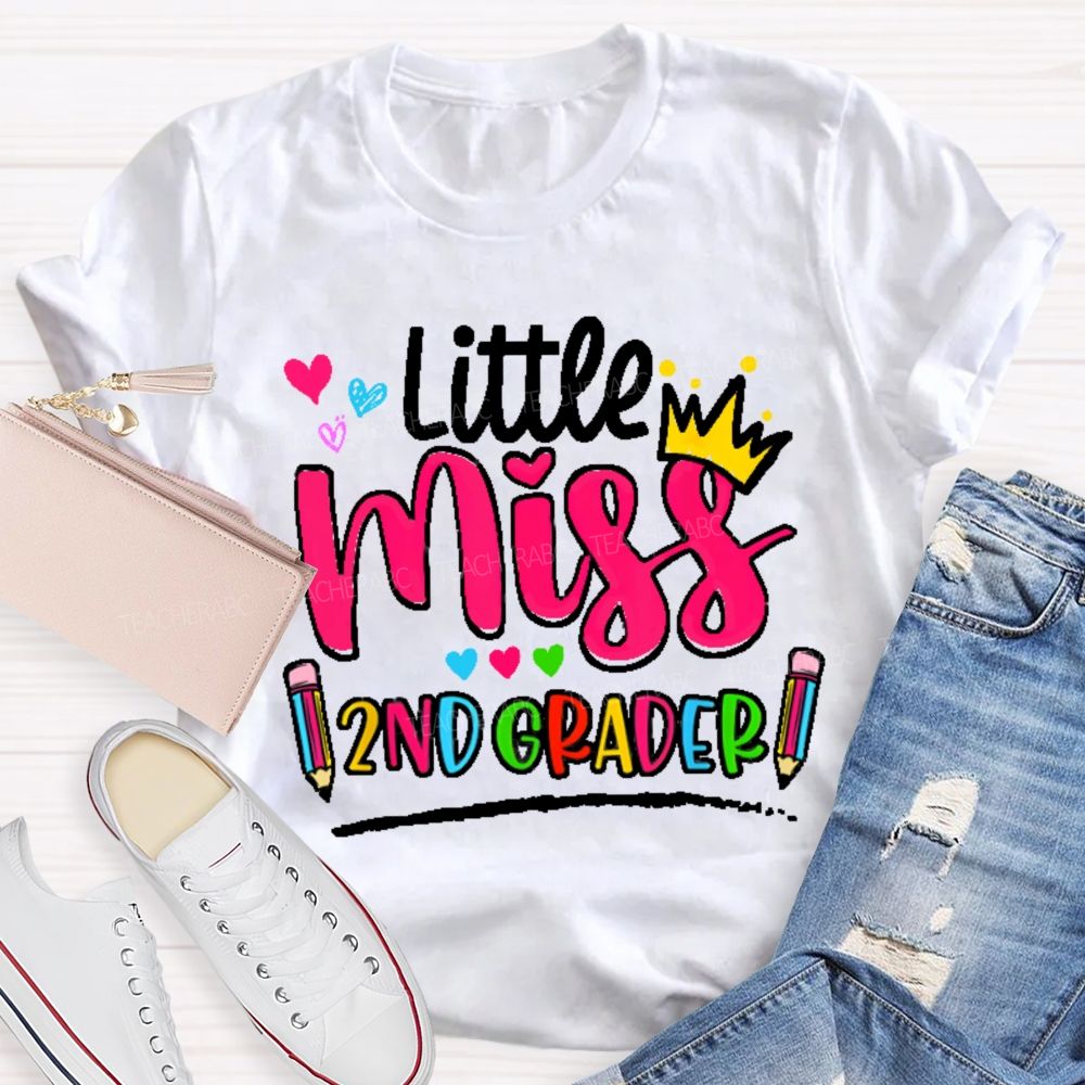 Personalized Grade Little Miss 2nd Grader  Teacher T-shirt
