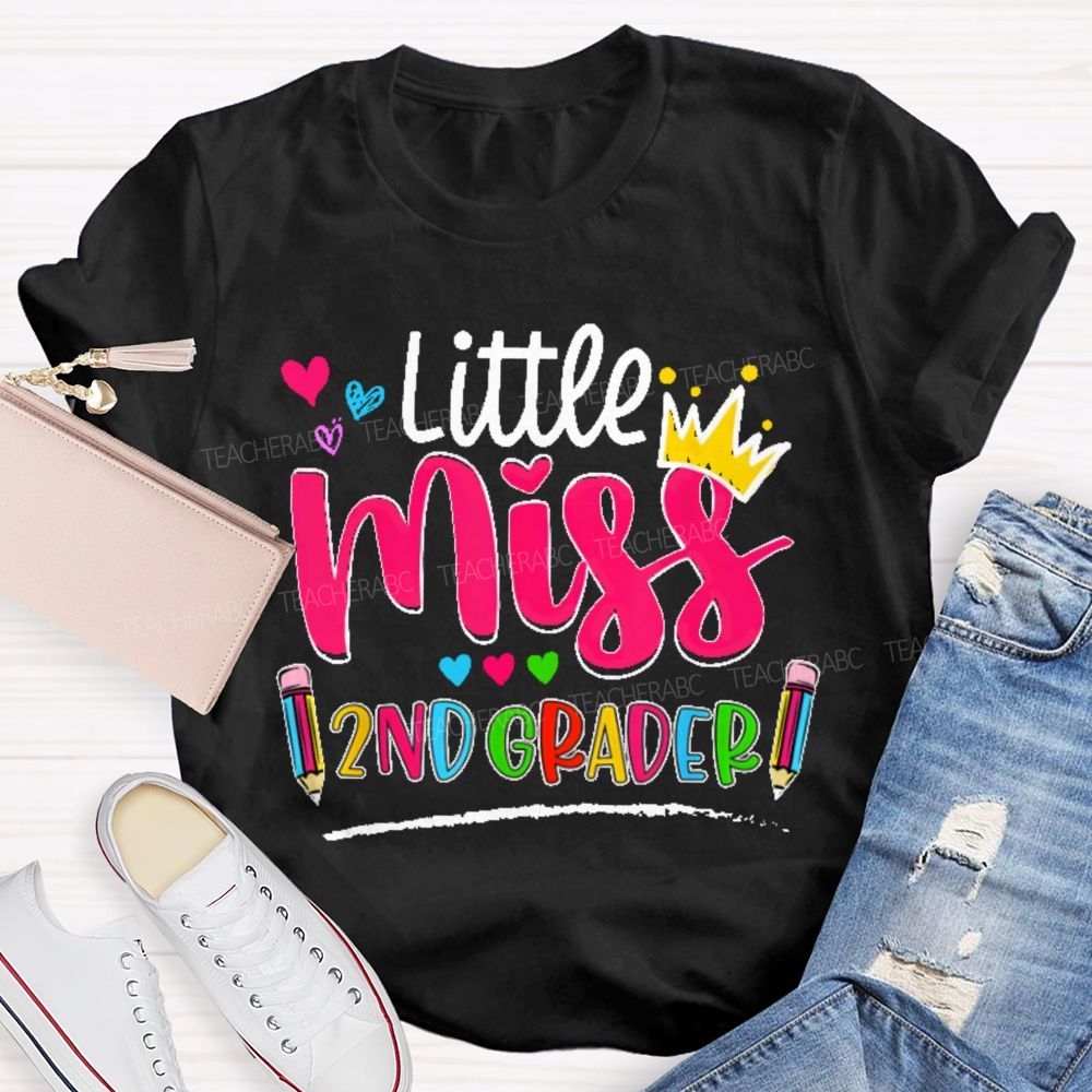 Personalized Grade Little Miss 2nd Grader  Teacher T-shirt