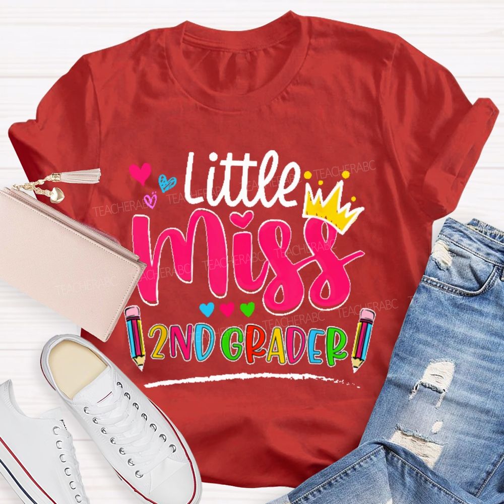 Personalized Grade Little Miss 2nd Grader  Teacher T-shirt