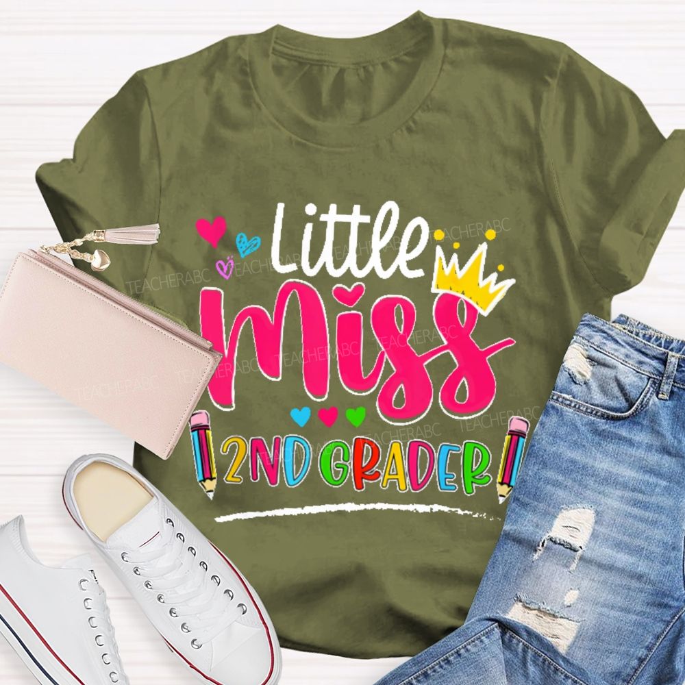 Personalized Grade Little Miss 2nd Grader  Teacher T-shirt