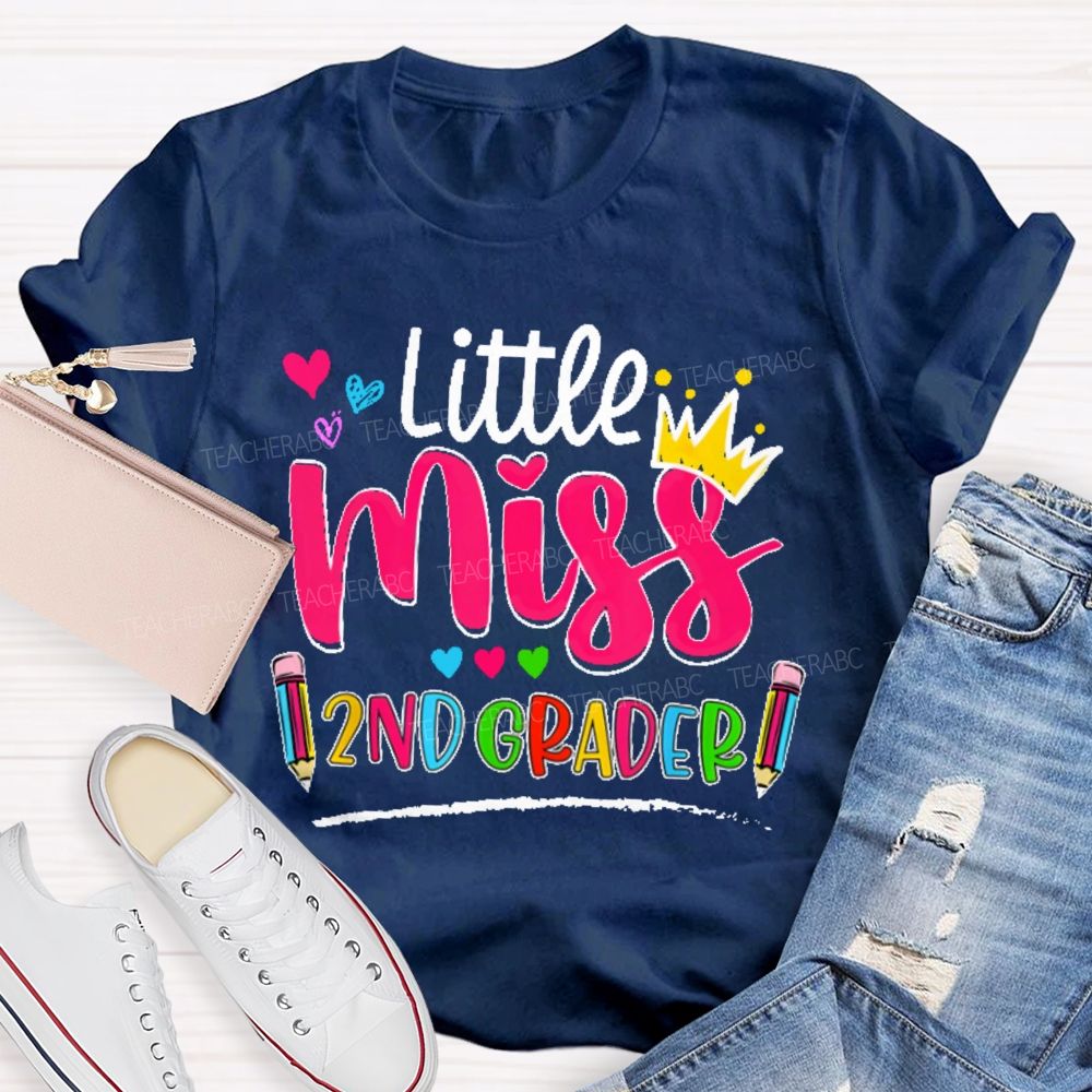 Personalized Grade Little Miss 2nd Grader  Teacher T-shirt