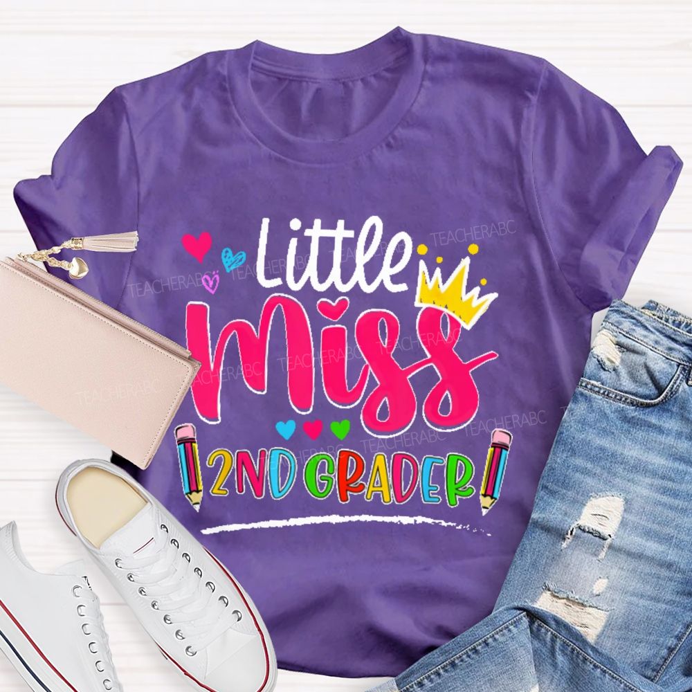 Personalized Grade Little Miss 2nd Grader  Teacher T-shirt