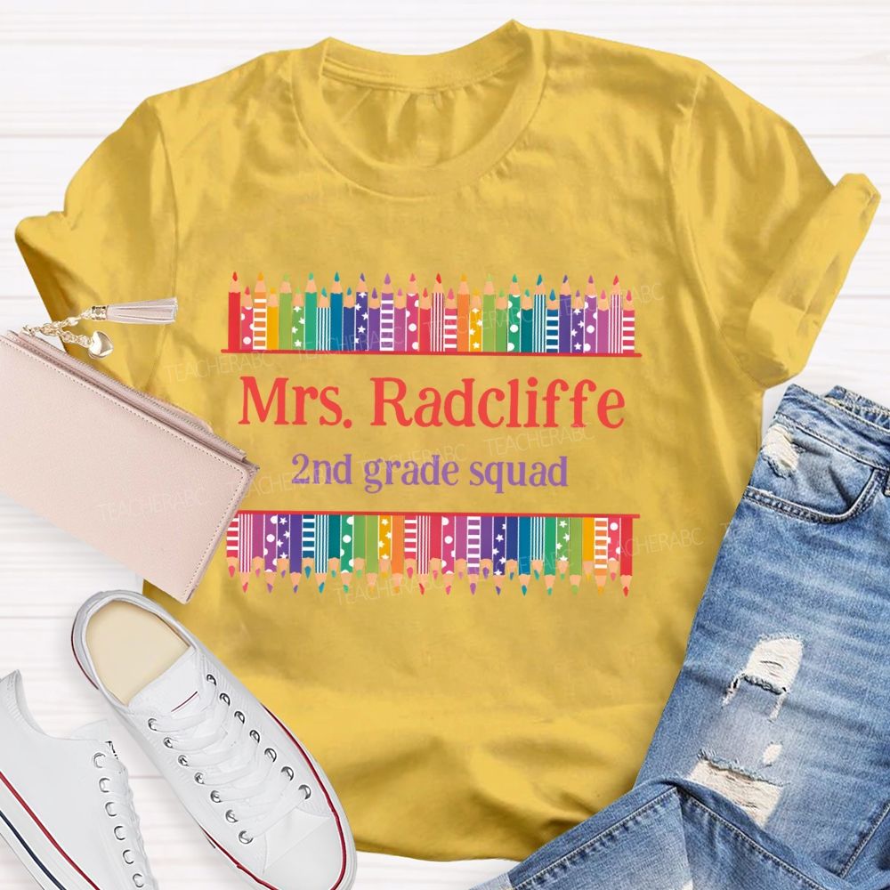 Personalized Name  And  Grade  2nd Grade Squad  Teacher T-shirt