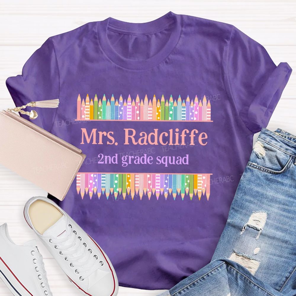 Personalized Name  And  Grade  2nd Grade Squad  Teacher T-shirt