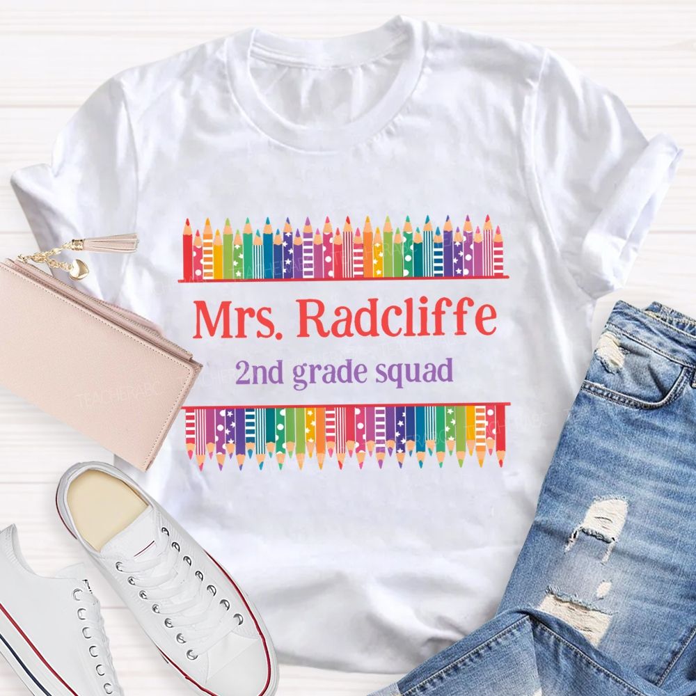 Personalized Name  And  Grade  2nd Grade Squad  Teacher T-shirt