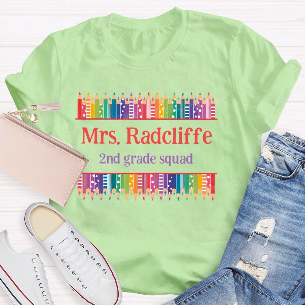 Personalized Name  And  Grade  2nd Grade Squad  Teacher T-shirt