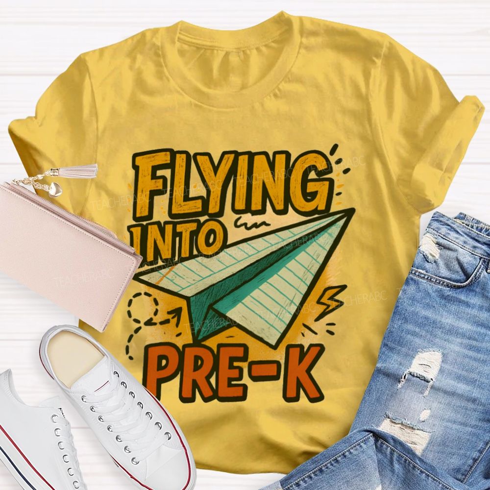 Personalized Grade   Flying Into Pre-K  Teacher T-shirt