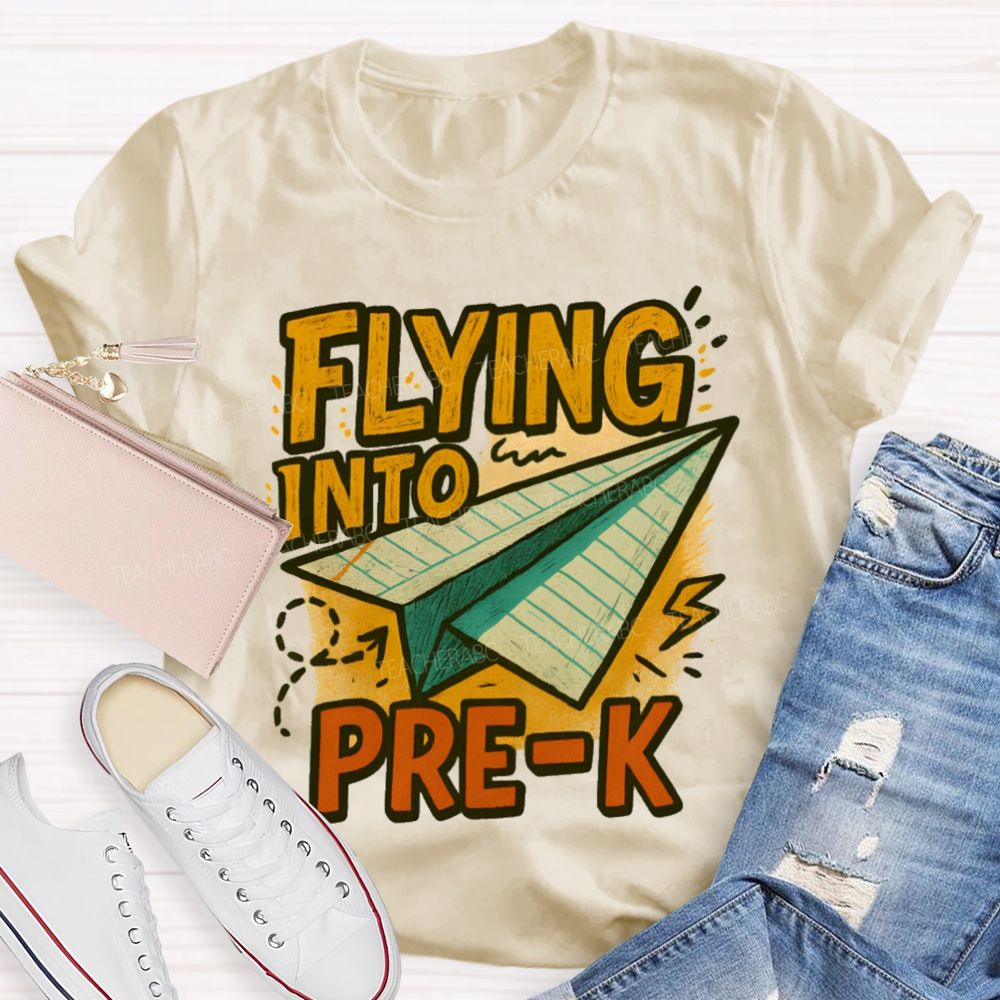 Personalized Grade   Flying Into Pre-K  Teacher T-shirt