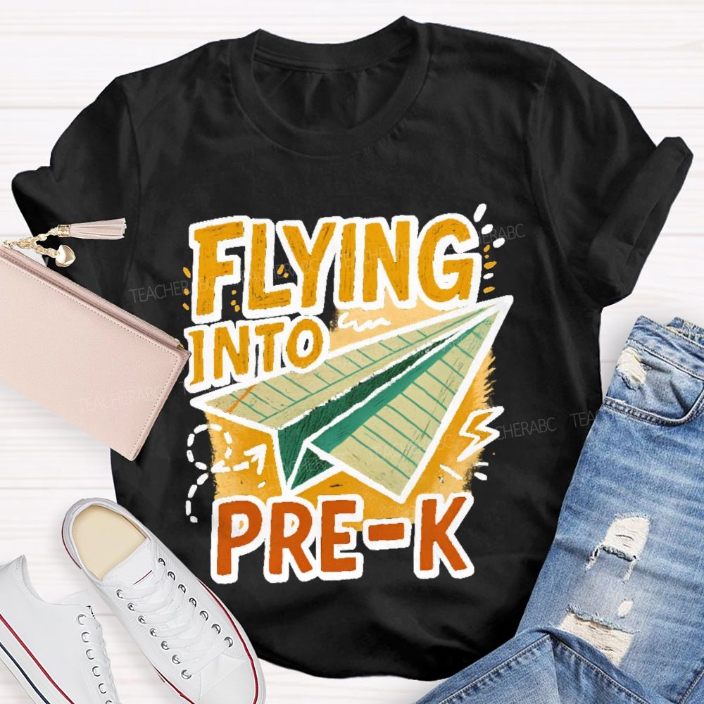 Personalized Grade   Flying Into Pre-K  Teacher T-shirt