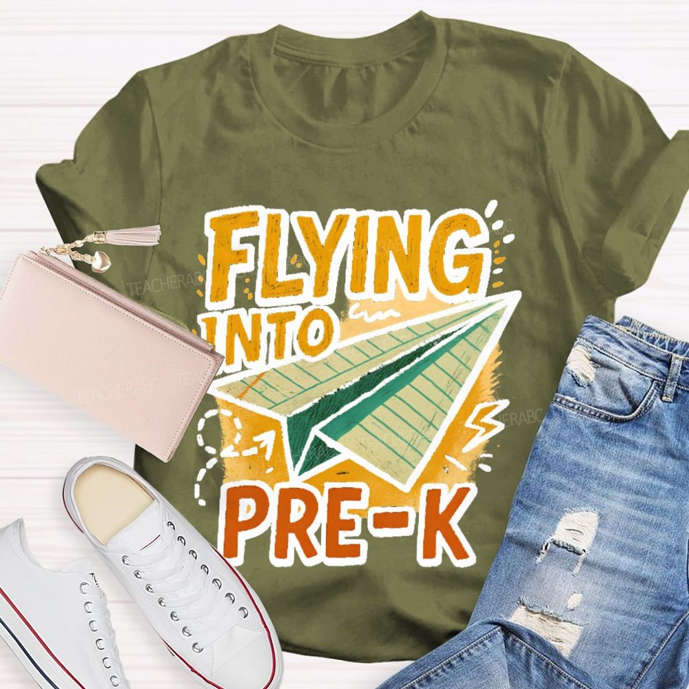 Personalized Grade   Flying Into Pre-K  Teacher T-shirt