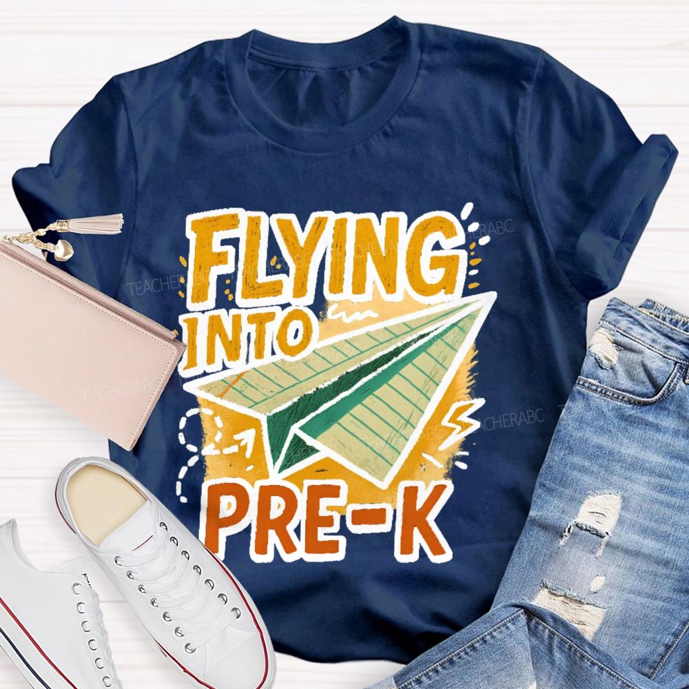 Personalized Grade   Flying Into Pre-K  Teacher T-shirt
