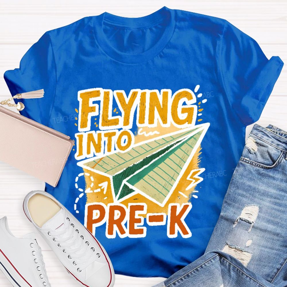 Personalized Grade   Flying Into Pre-K  Teacher T-shirt