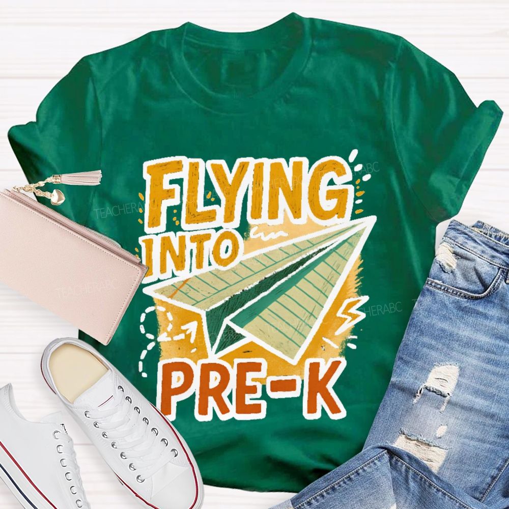 Personalized Grade   Flying Into Pre-K  Teacher T-shirt