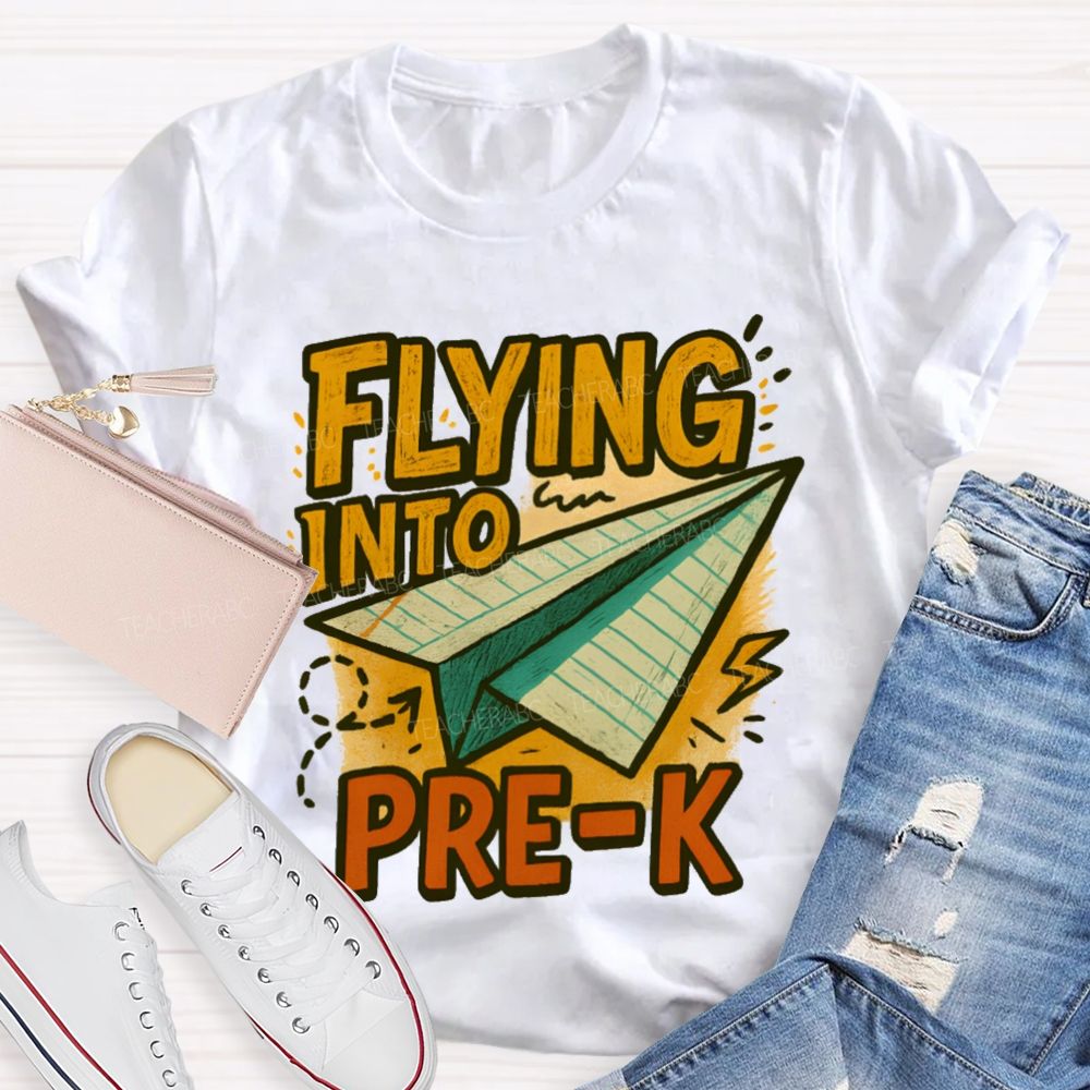 Personalized Grade   Flying Into Pre-K  Teacher T-shirt