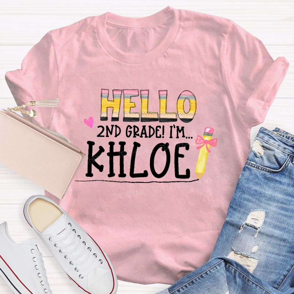 Personalized Name  And  Grade  Hello 2nd Grade   Teacher T-shirt