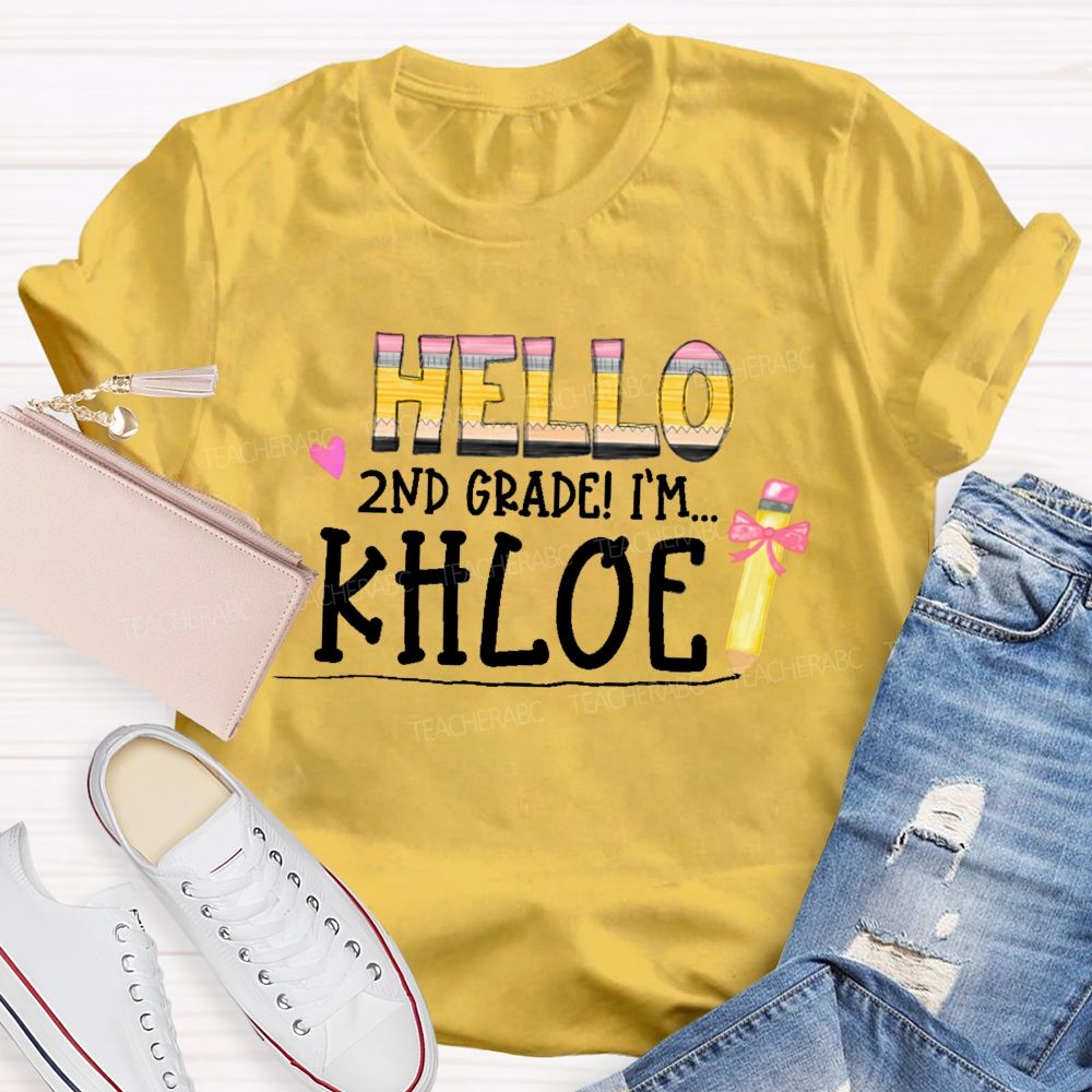 Personalized Name  And  Grade  Hello 2nd Grade   Teacher T-shirt