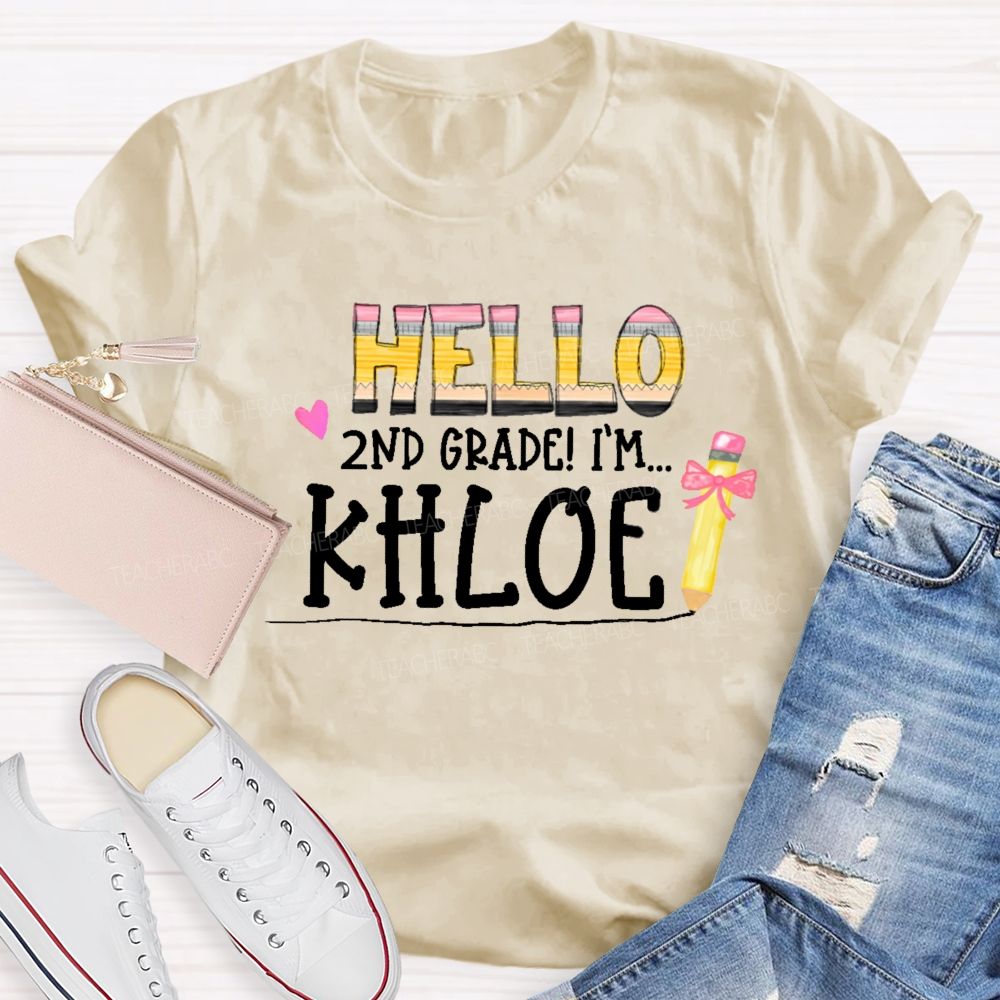 Personalized Name  And  Grade  Hello 2nd Grade   Teacher T-shirt