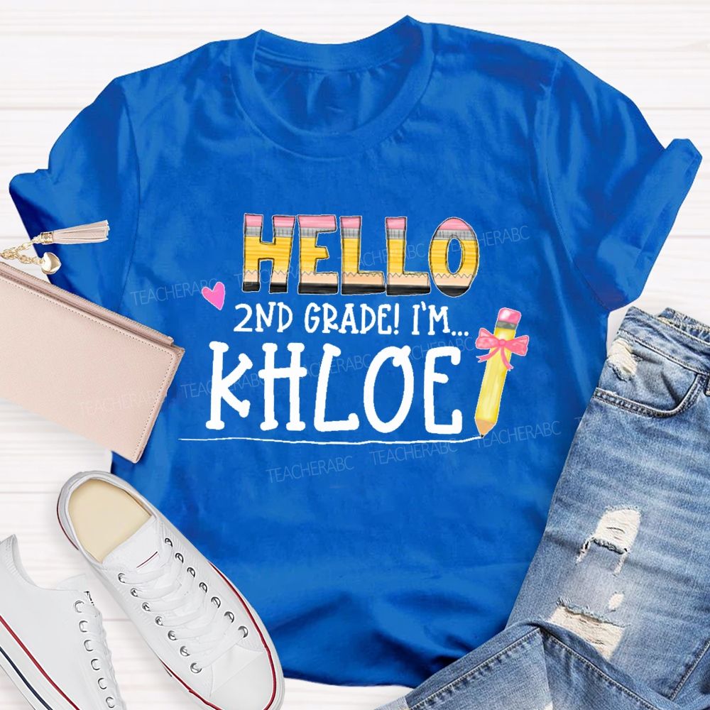 Personalized Name  And  Grade  Hello 2nd Grade   Teacher T-shirt