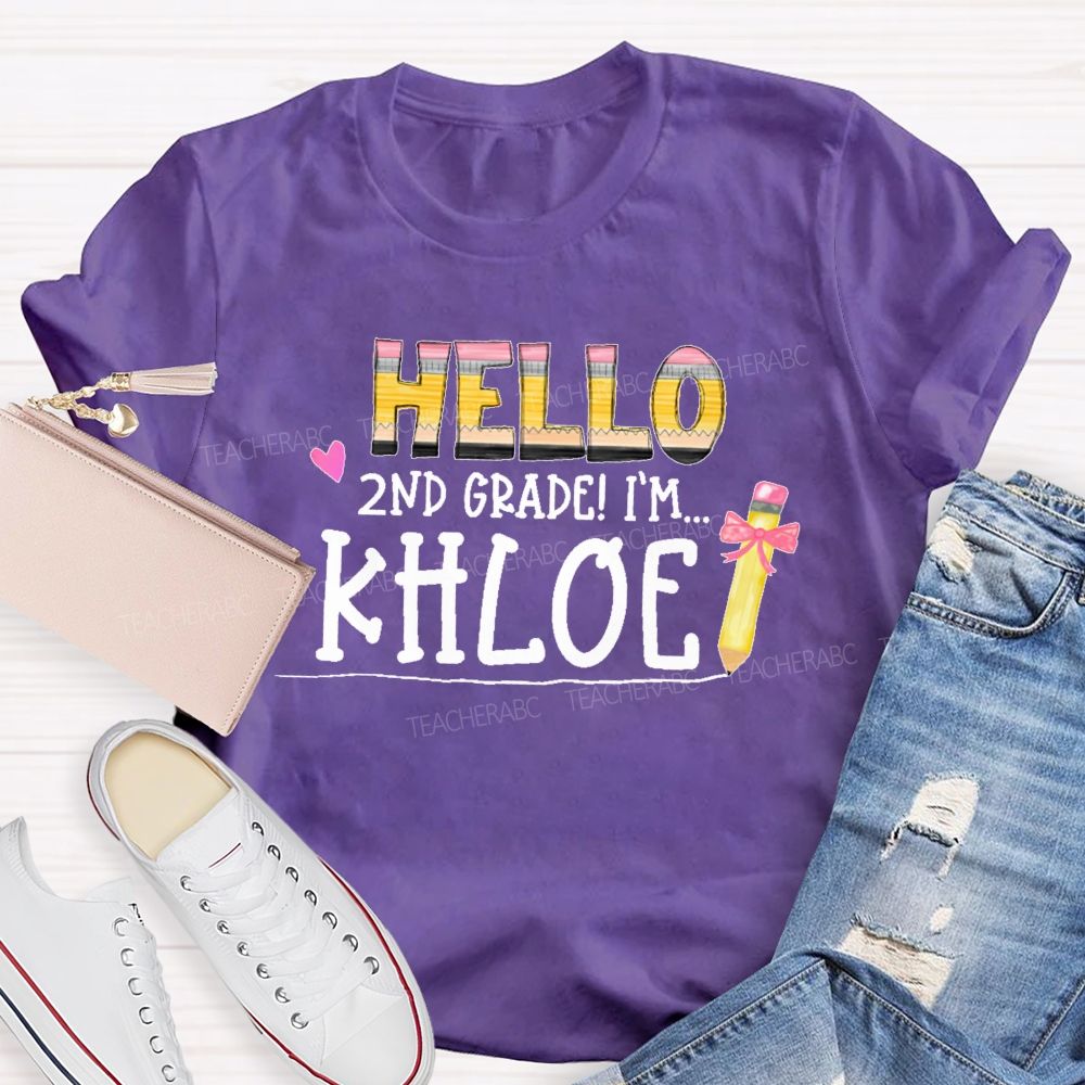 Personalized Name  And  Grade  Hello 2nd Grade   Teacher T-shirt