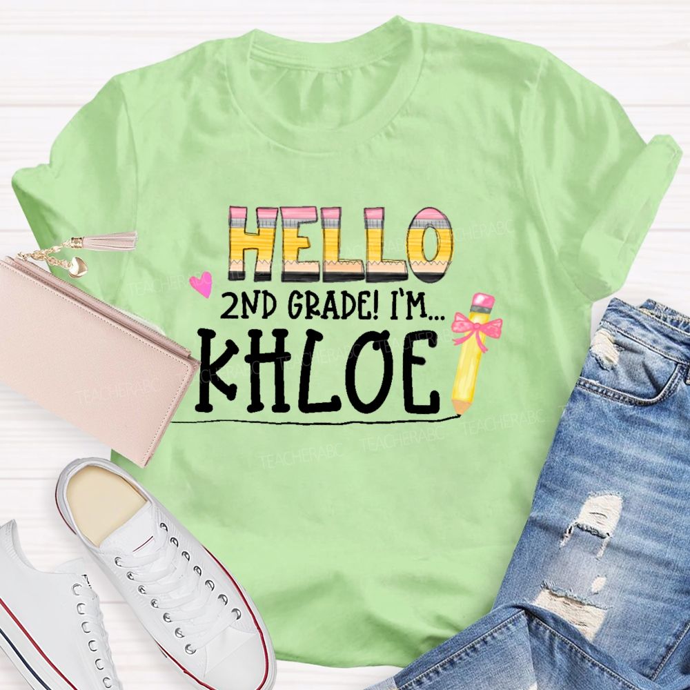 Personalized Name  And  Grade  Hello 2nd Grade   Teacher T-shirt
