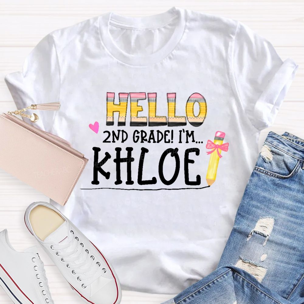 Personalized Name  And  Grade  Hello 2nd Grade   Teacher T-shirt