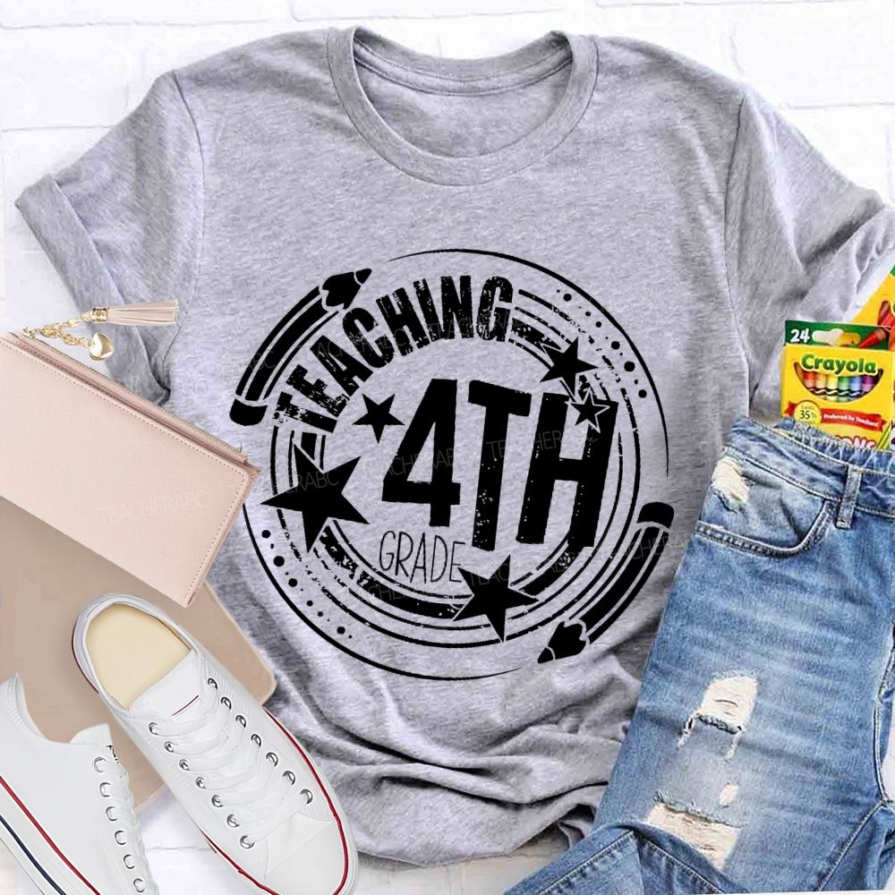 Personalized Grade  Teaching 4th Grade  Graphics  Teacher T-shirt
