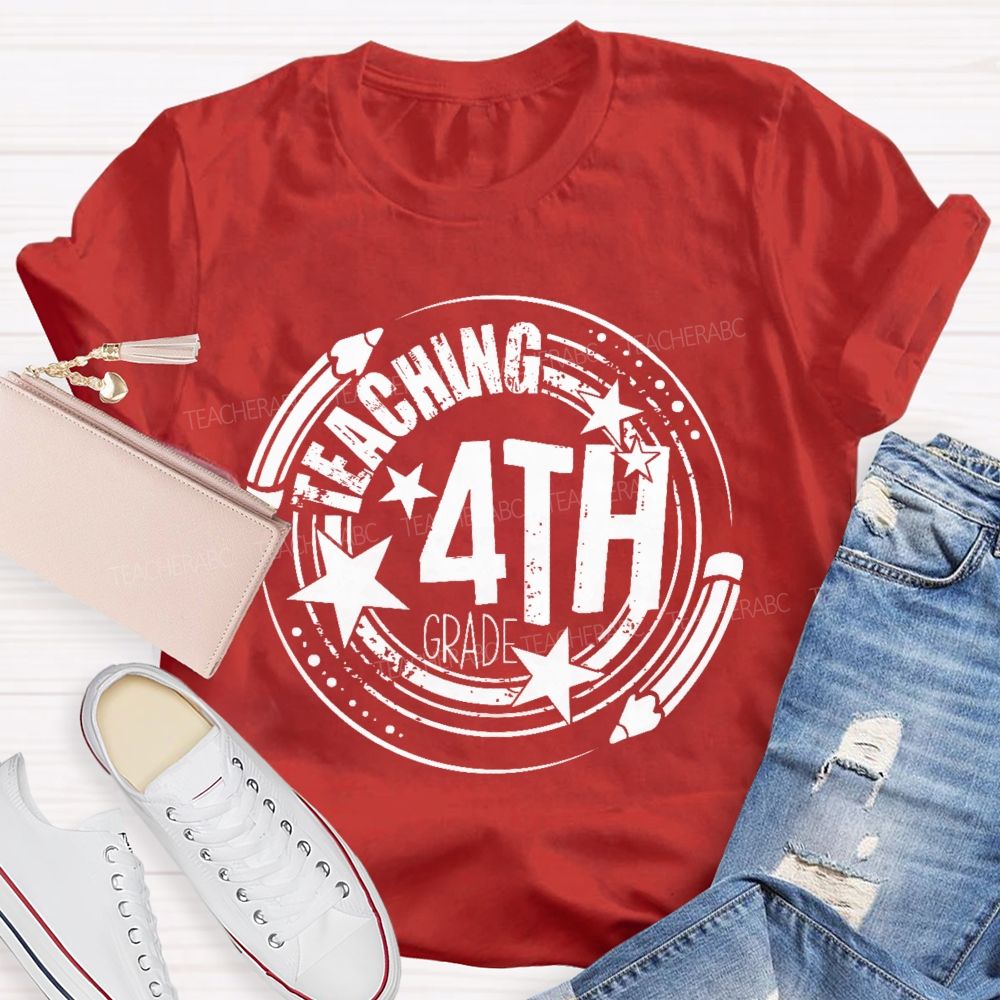 Personalized Grade  Teaching 4th Grade  Graphics  Teacher T-shirt