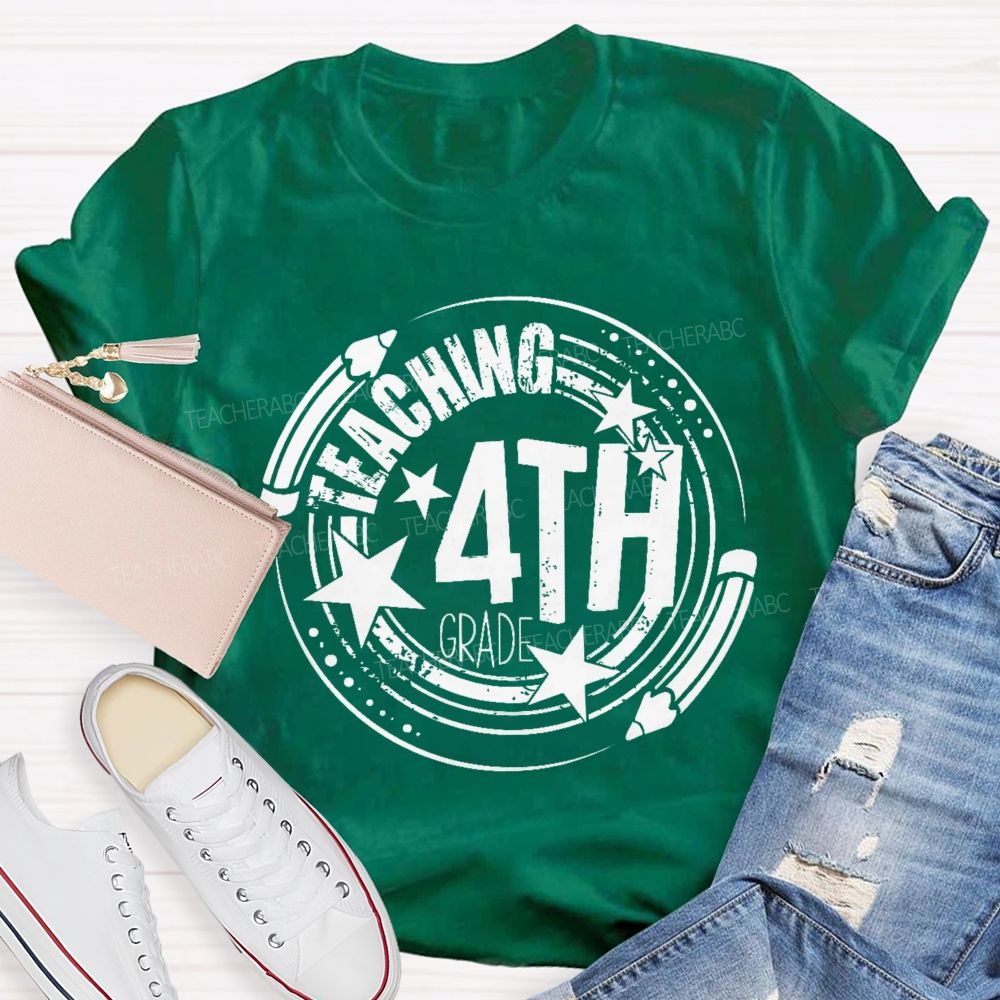 Personalized Grade  Teaching 4th Grade  Graphics  Teacher T-shirt