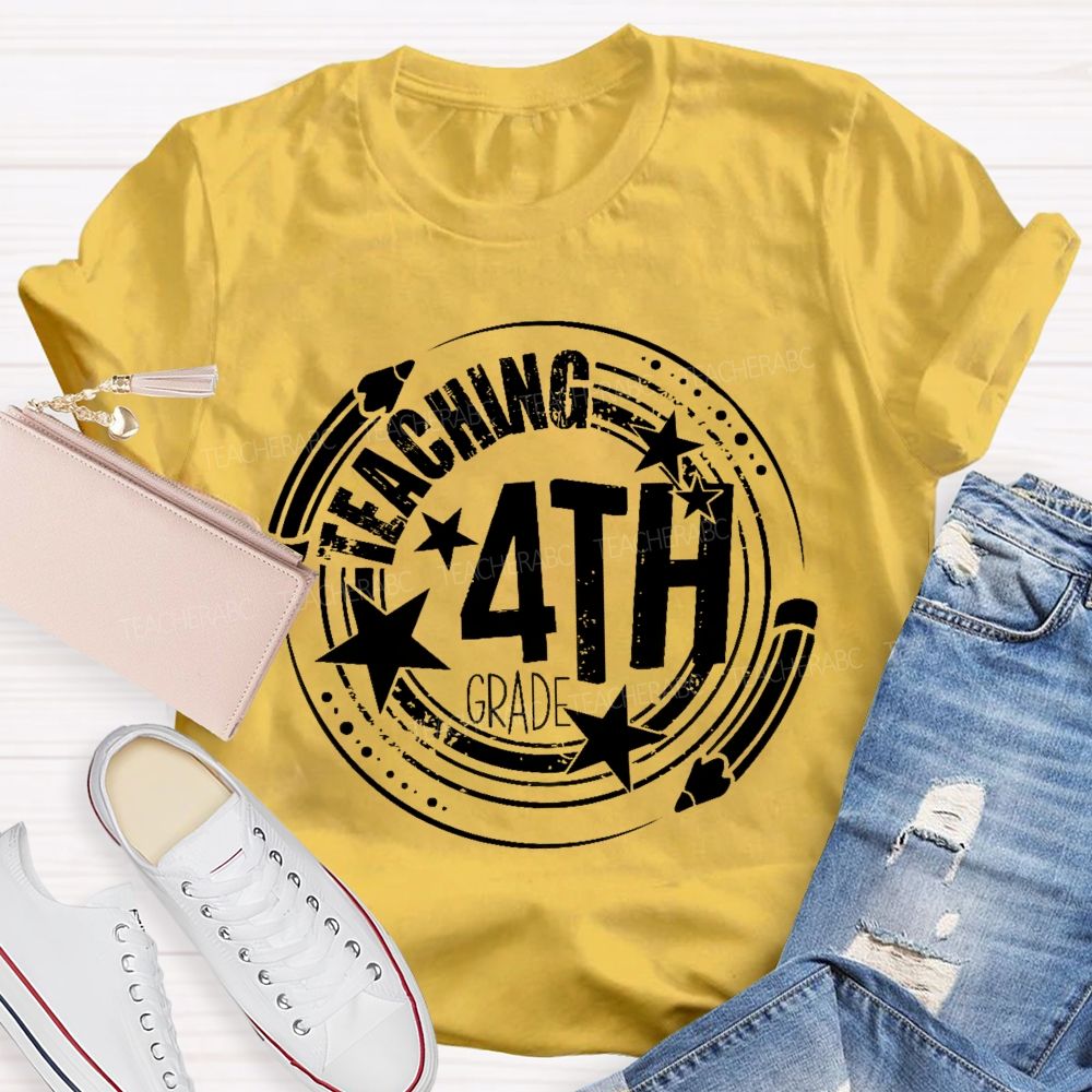 Personalized Grade  Teaching 4th Grade  Graphics  Teacher T-shirt