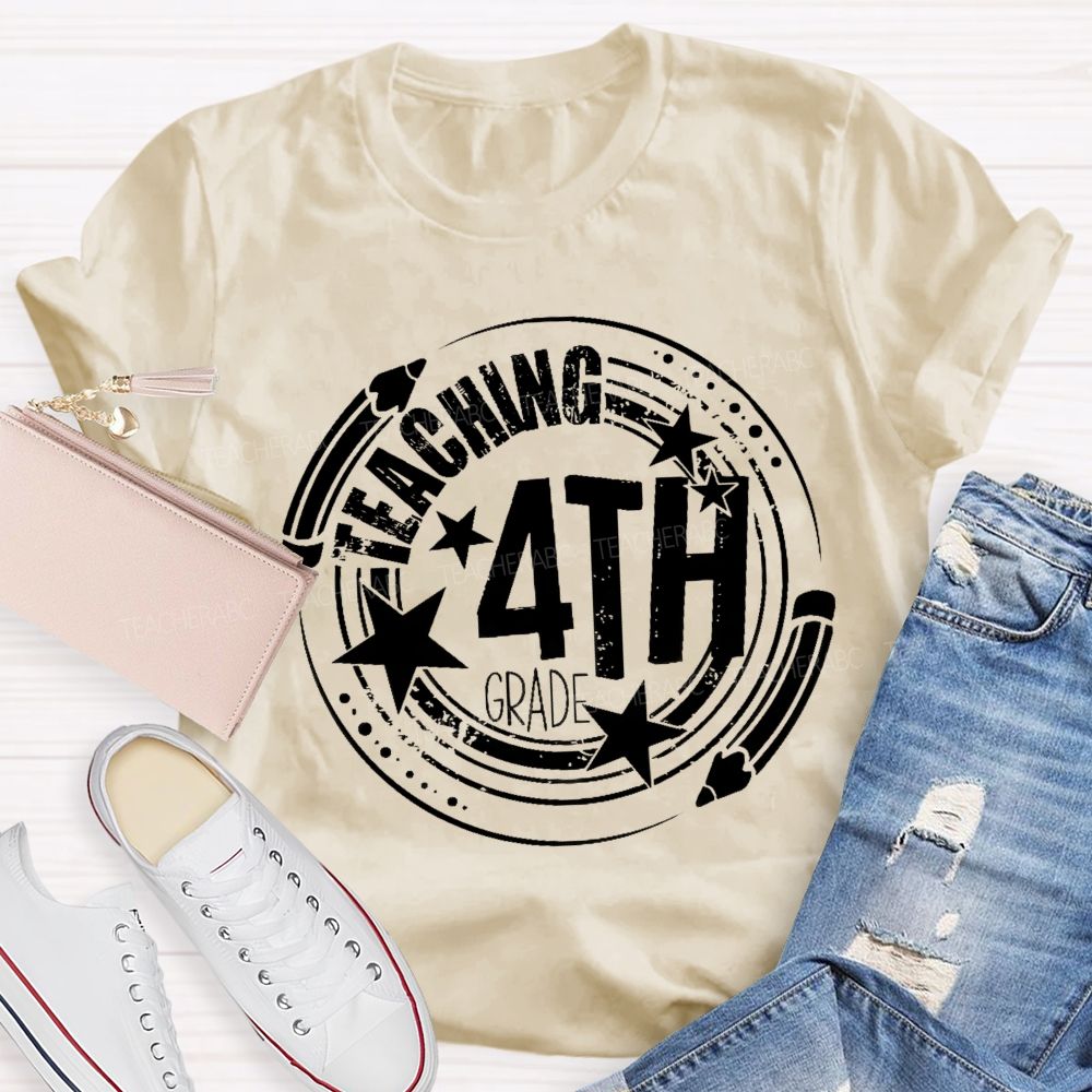 Personalized Grade  Teaching 4th Grade  Graphics  Teacher T-shirt