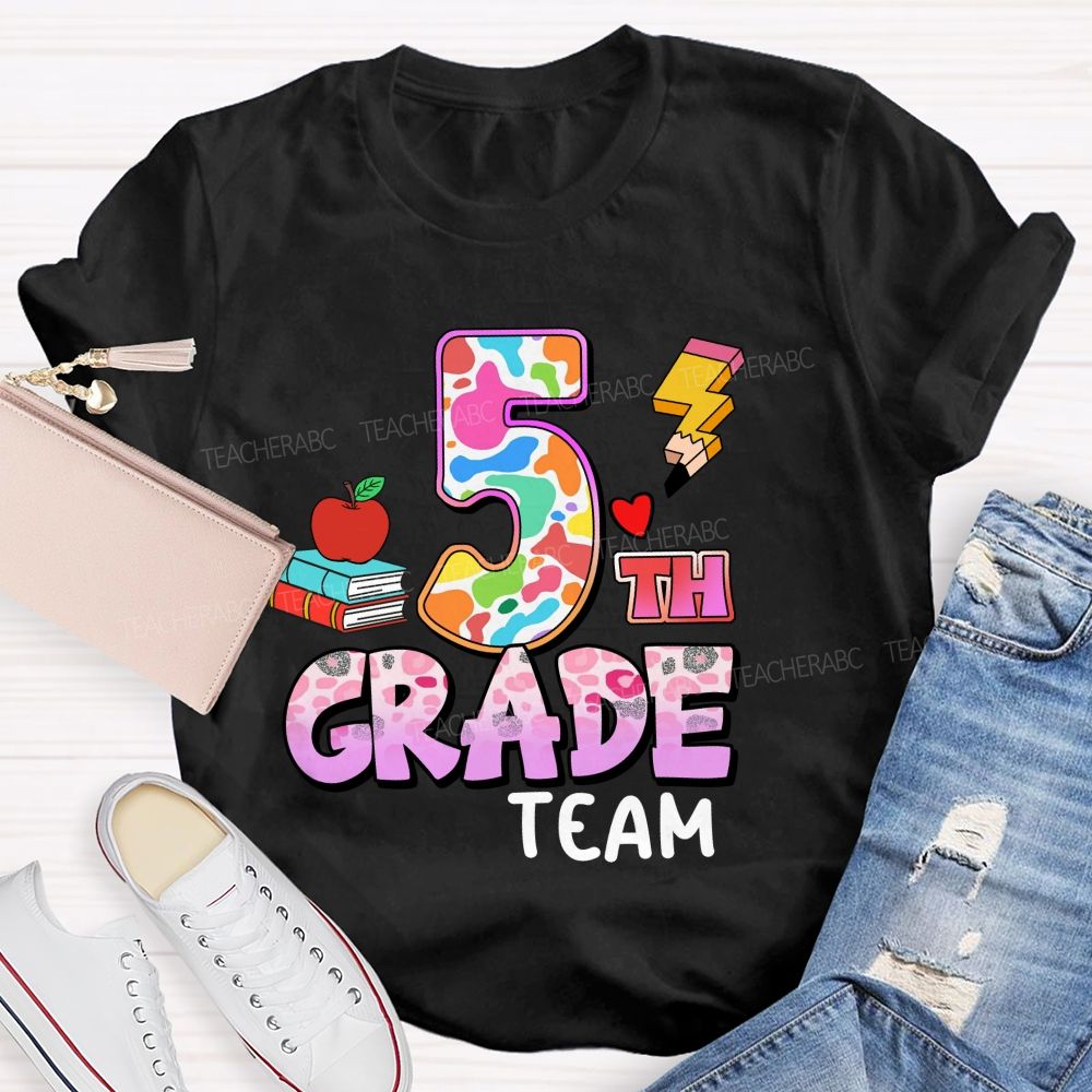 Personalized Grade Colorful Pink Leopard Print Teacher T-shirt