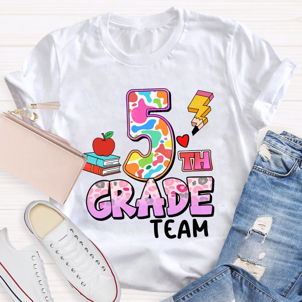 Personalized Grade Colorful Pink Leopard Print Teacher T-shirt