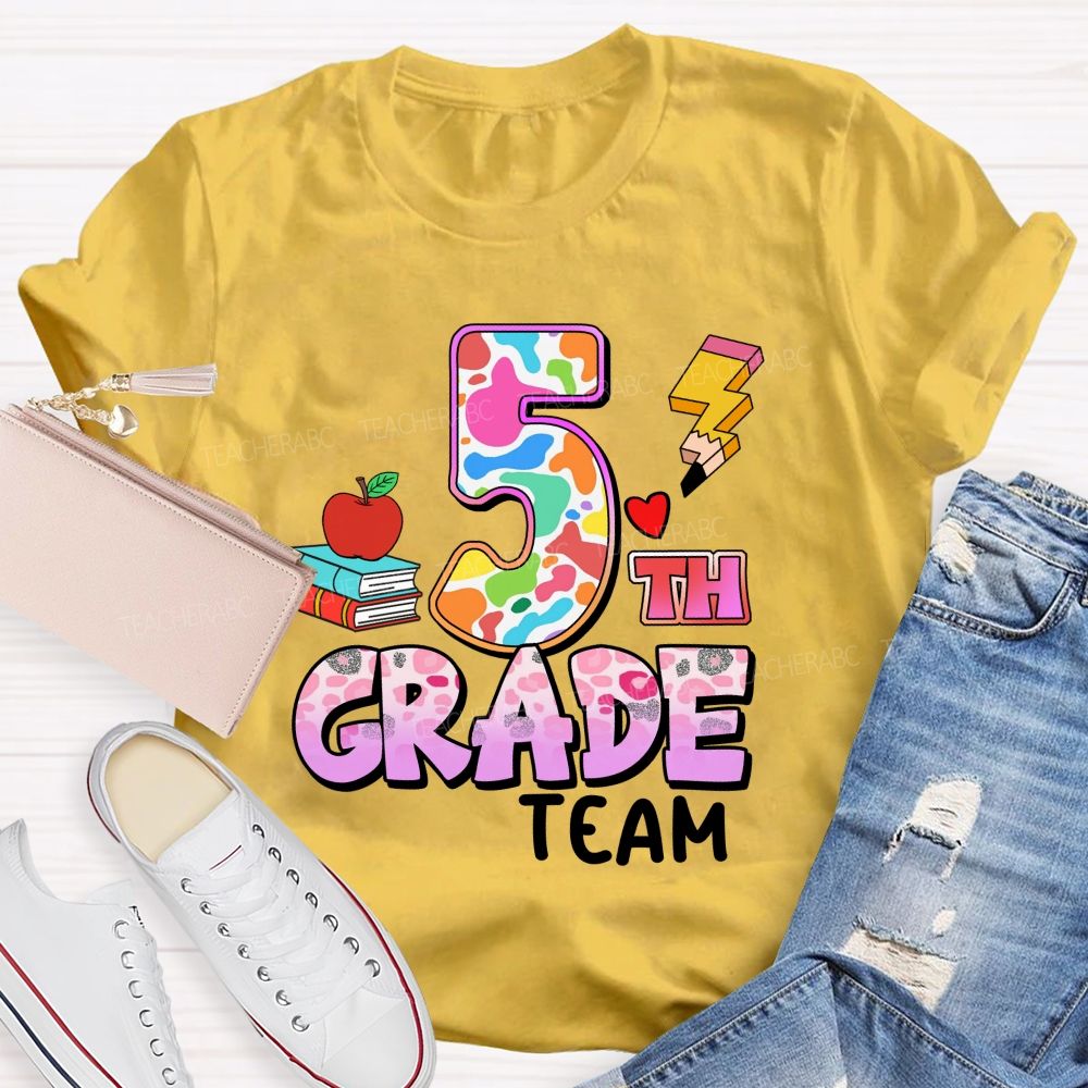 Personalized Grade Colorful Pink Leopard Print Teacher T-shirt