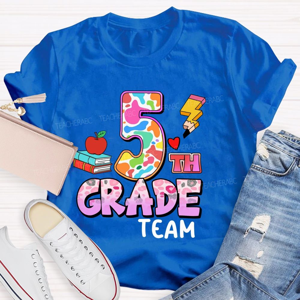 Personalized Grade Colorful Pink Leopard Print Teacher T-shirt