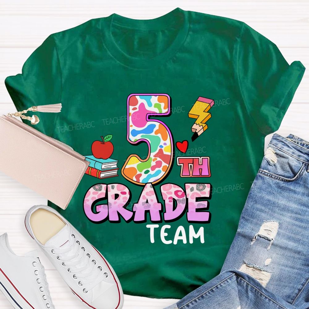 Personalized Grade Colorful Pink Leopard Print Teacher T-shirt