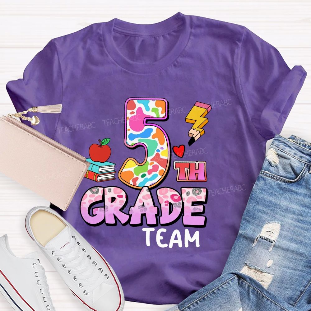 Personalized Grade Colorful Pink Leopard Print Teacher T-shirt