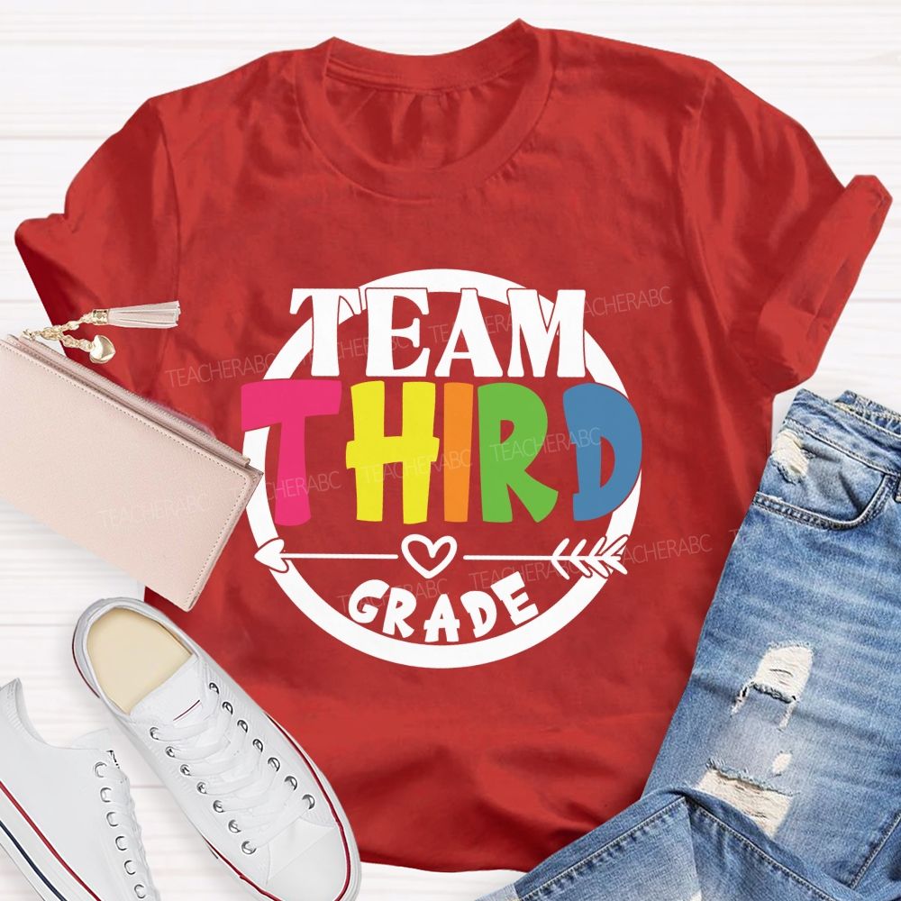 Personalized Grade Team Circle Colorful Letter Teacher T-Shirt