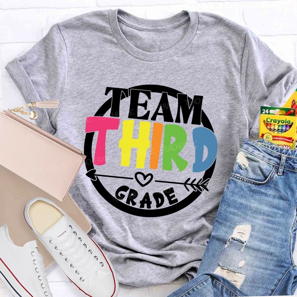 Personalized Grade Team Circle Colorful Letter Teacher T-Shirt